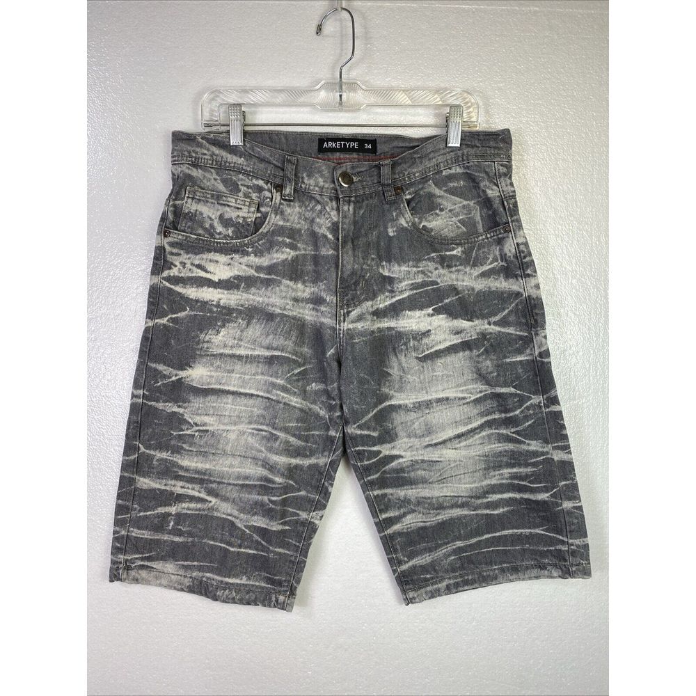 Arketype Apparel & Co. Jean Shorts Mens 34 Gray Denim Distressed Acid Wash Skate